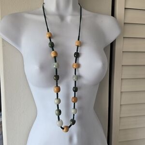 Multicolor Jade Barrel Bead Necklace Adjustable 11-18" Green Cord Boho Vintage